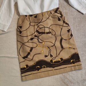 Talbots Equestrian Print tan Cotton skirt Made in USA, Size 6